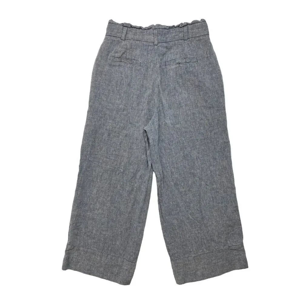 BANANA REPUBLIC Blake Crop Wide Leg Linen Blend Pant Blue Chevron Size 2 Womens